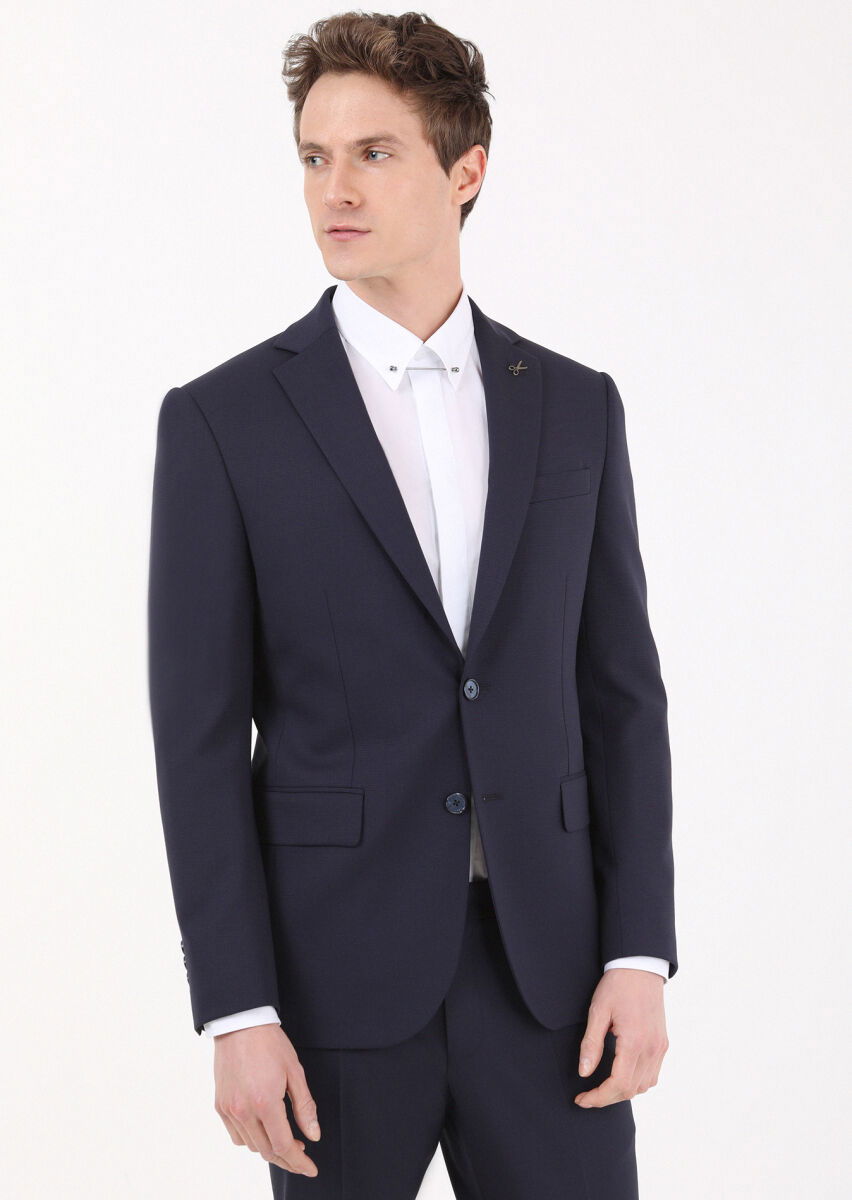 Lacivert Mikro Modern Fit Yün Karışımlı Takım Elbise - 2