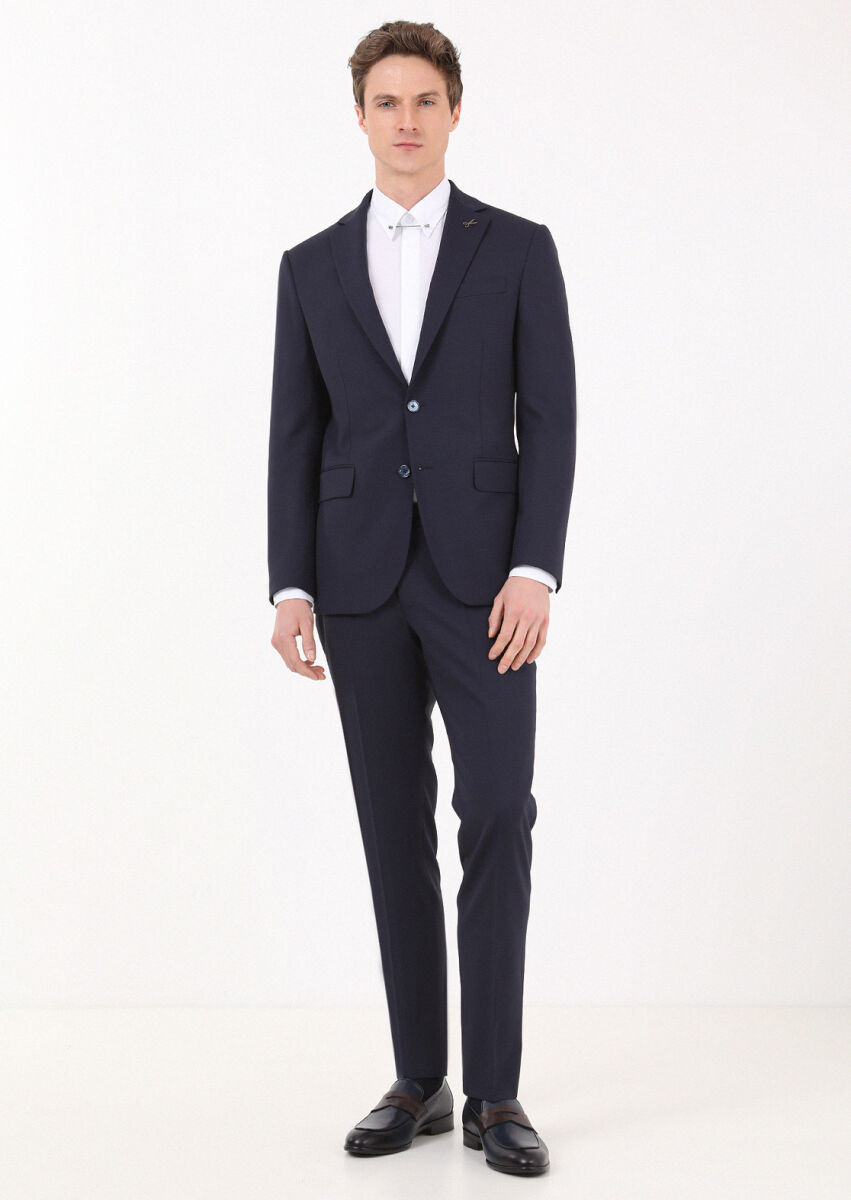 Lacivert Mikro Modern Fit Yün Karışımlı Takım Elbise - 3