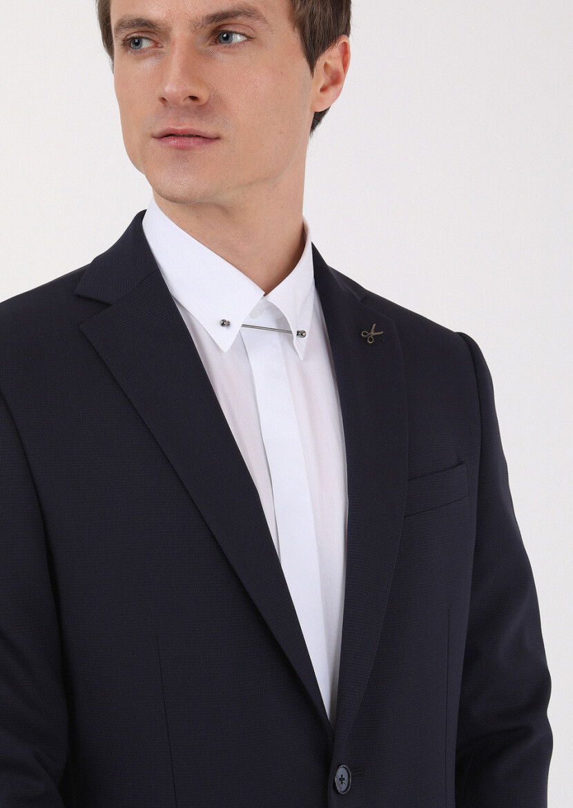 Lacivert Mikro Modern Fit Yün Karışımlı Takım Elbise - 4