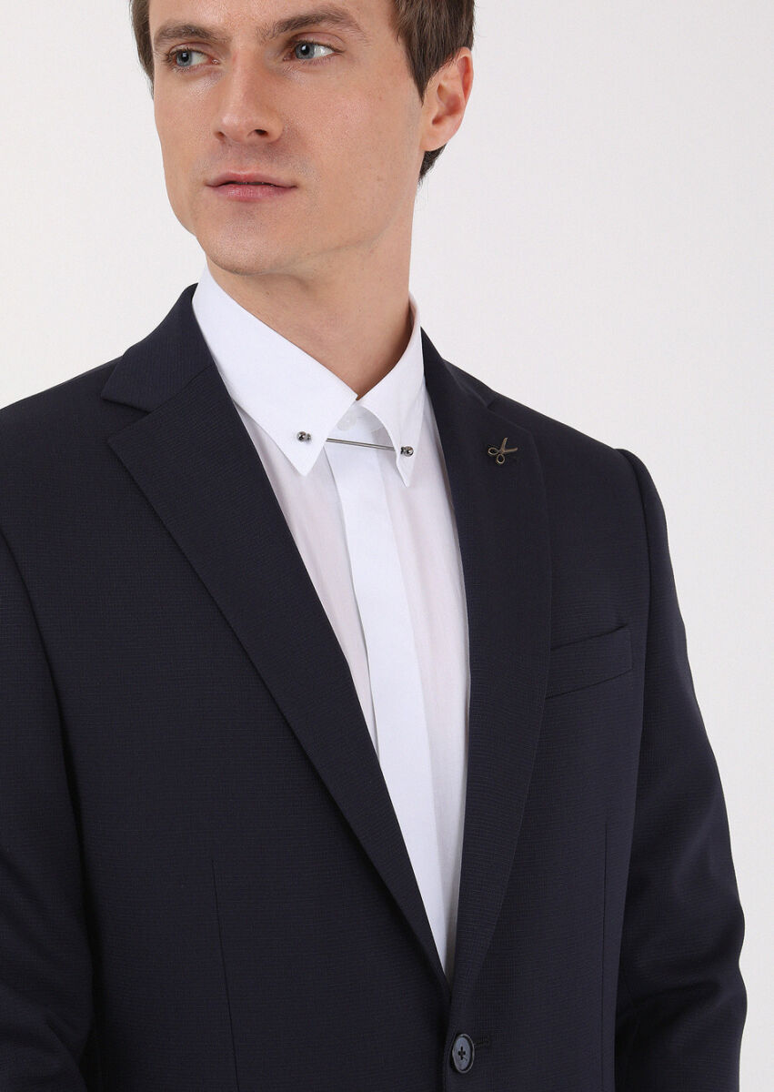 Lacivert Mikro Modern Fit Yün Karışımlı Takım Elbise - 4