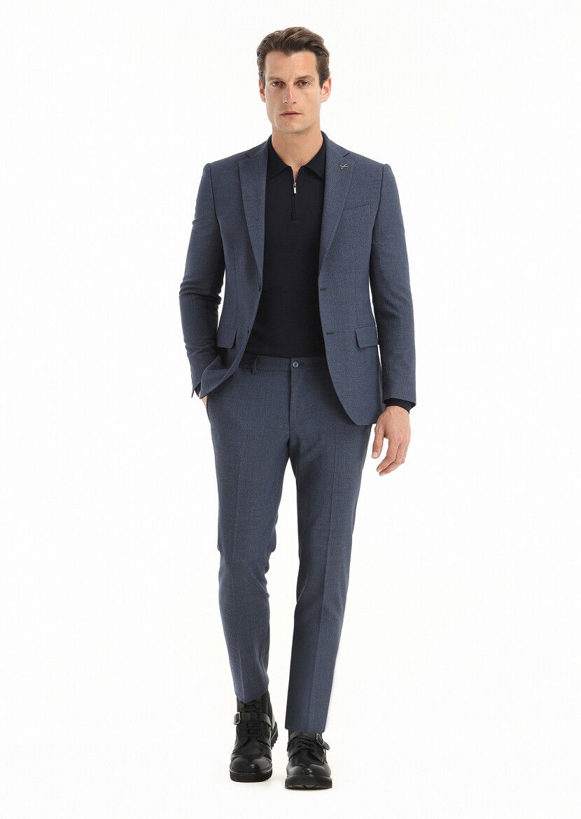 Lacivert Mikro Modern Fit Yün Karışımlı Takım Elbise - 1