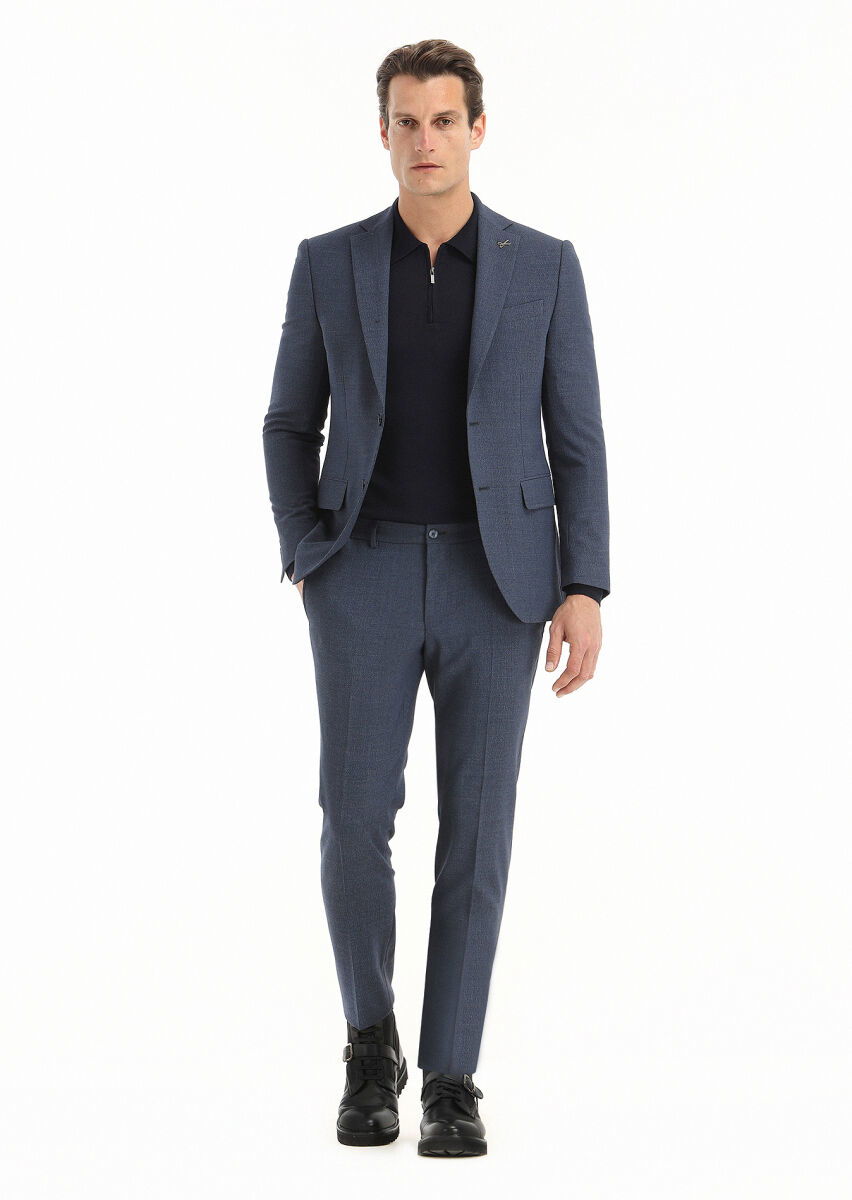 Lacivert Mikro Modern Fit Yün Karışımlı Takım Elbise - 1