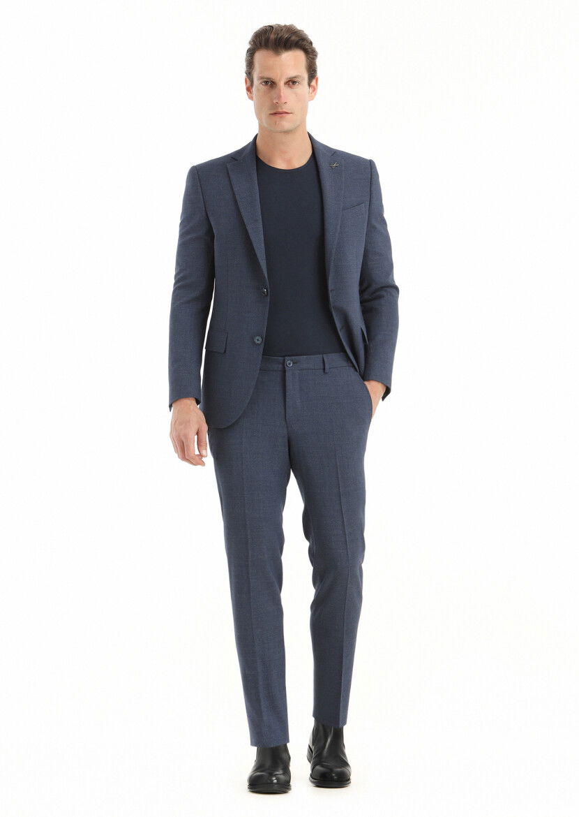 Lacivert Mikro Modern Fit Yün Karışımlı Takım Elbise - 2