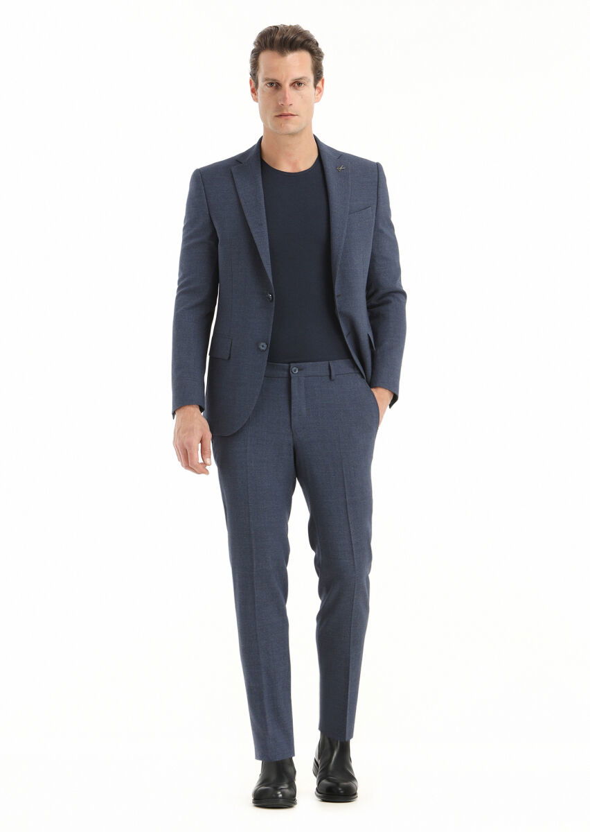 Lacivert Mikro Modern Fit Yün Karışımlı Takım Elbise - 2