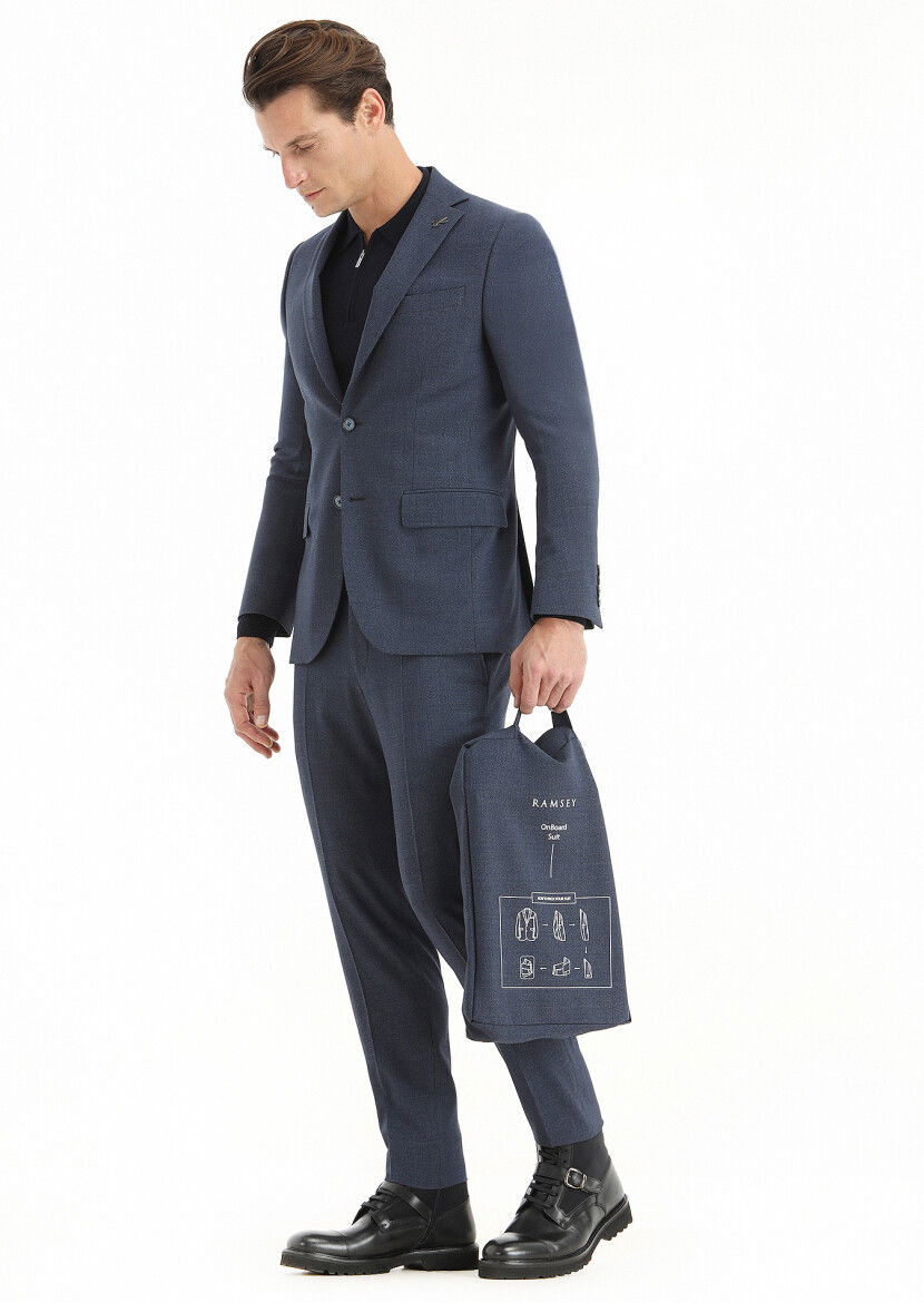 Lacivert Mikro Modern Fit Yün Karışımlı Takım Elbise - 3