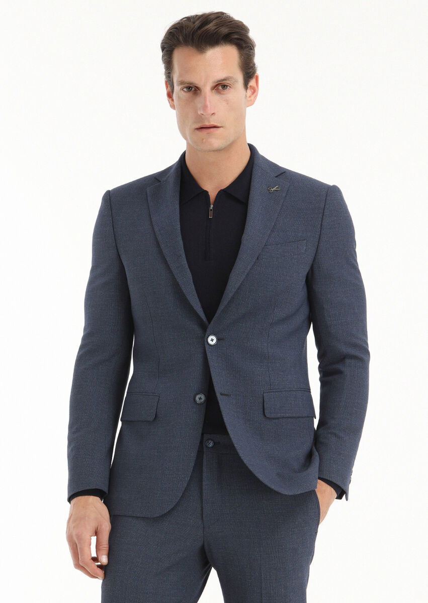 Lacivert Mikro Modern Fit Yün Karışımlı Takım Elbise - 5