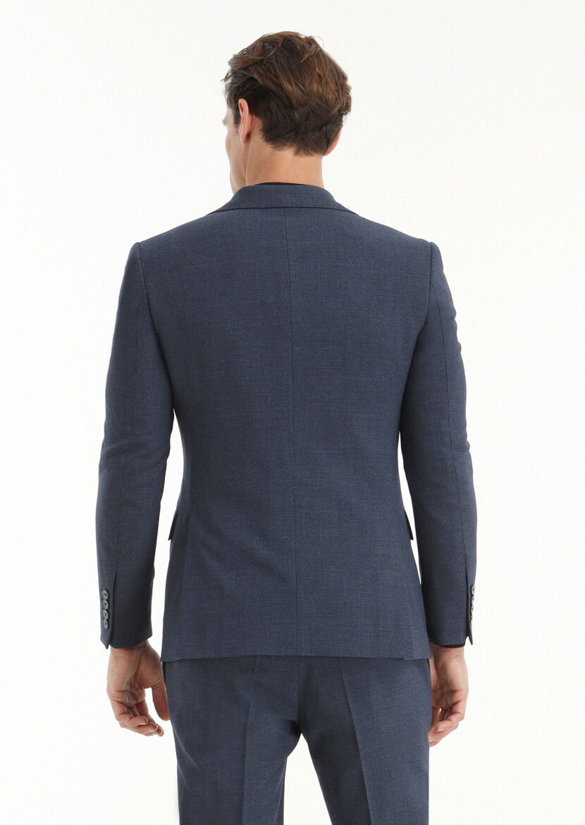 Lacivert Mikro Modern Fit Yün Karışımlı Takım Elbise - 7
