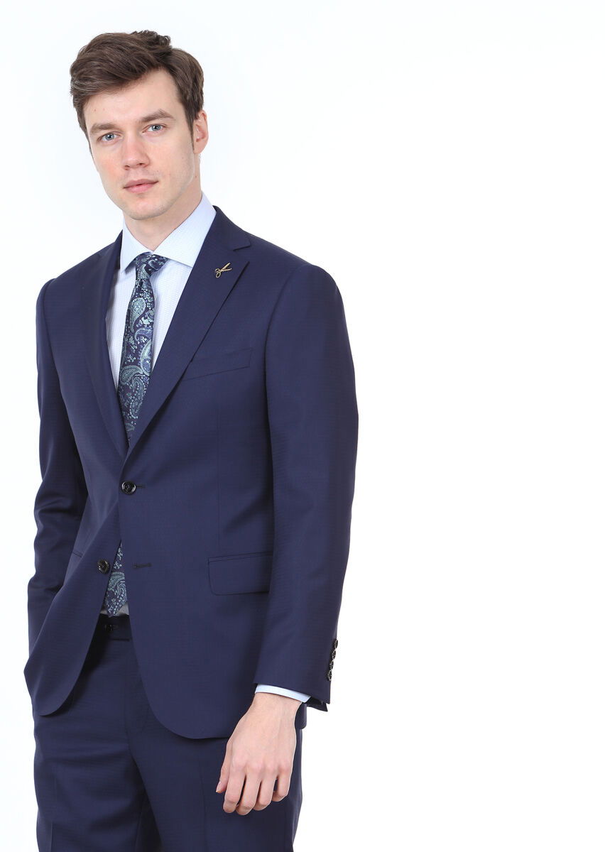 Lacivert Mikro Regular Fit %100 Yün Takım Elbise - 1