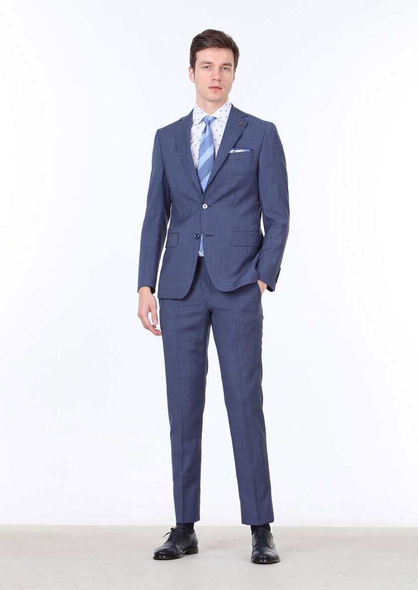 Lacivert Mikro Regular Fit %100 Yün Takım Elbise - 1