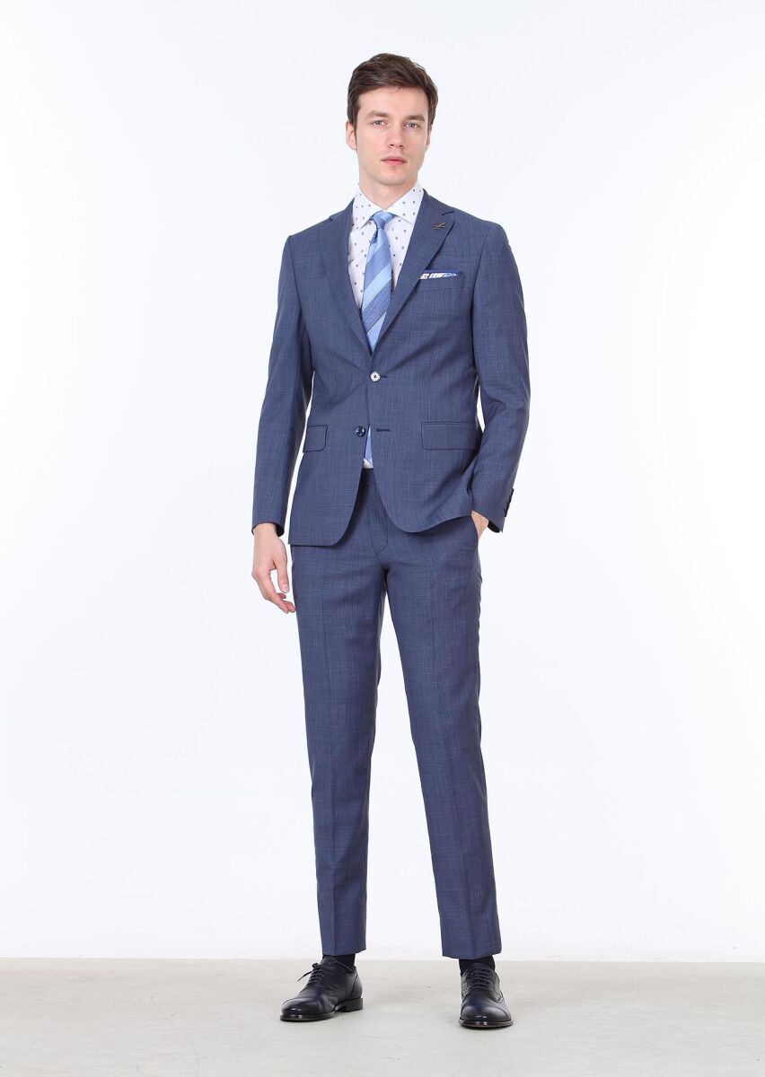 Lacivert Mikro Regular Fit %100 Yün Takım Elbise - 1
