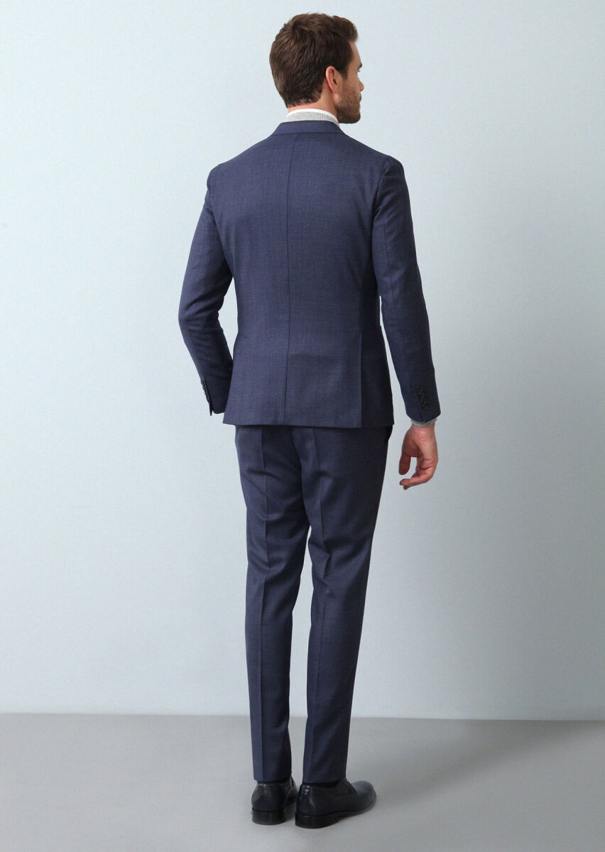 Lacivert Mikro Shirt Shoulder Slim Fit Ekolojik Çevre Dostu %100 Yün Takım Elbise - 5