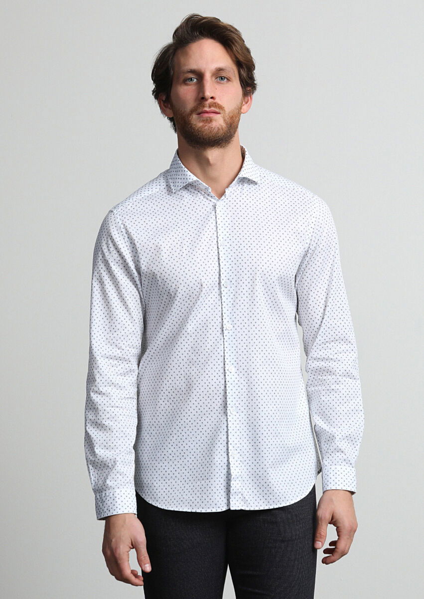 Lacivert Mikro Slim Fit Dokuma Casual %100 Pamuk Gömlek - 1