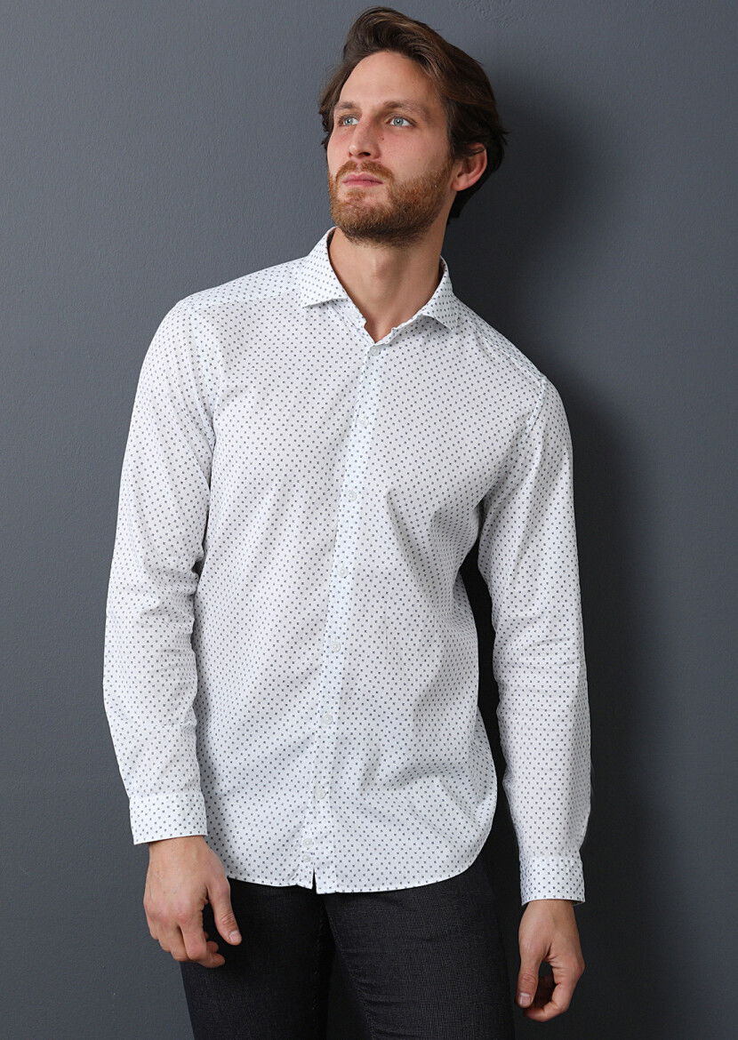 Lacivert Mikro Slim Fit Dokuma Casual %100 Pamuk Gömlek - 2