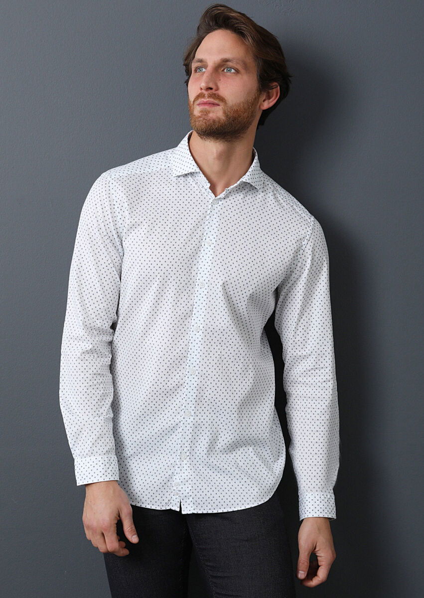 Lacivert Mikro Slim Fit Dokuma Casual %100 Pamuk Gömlek - 2