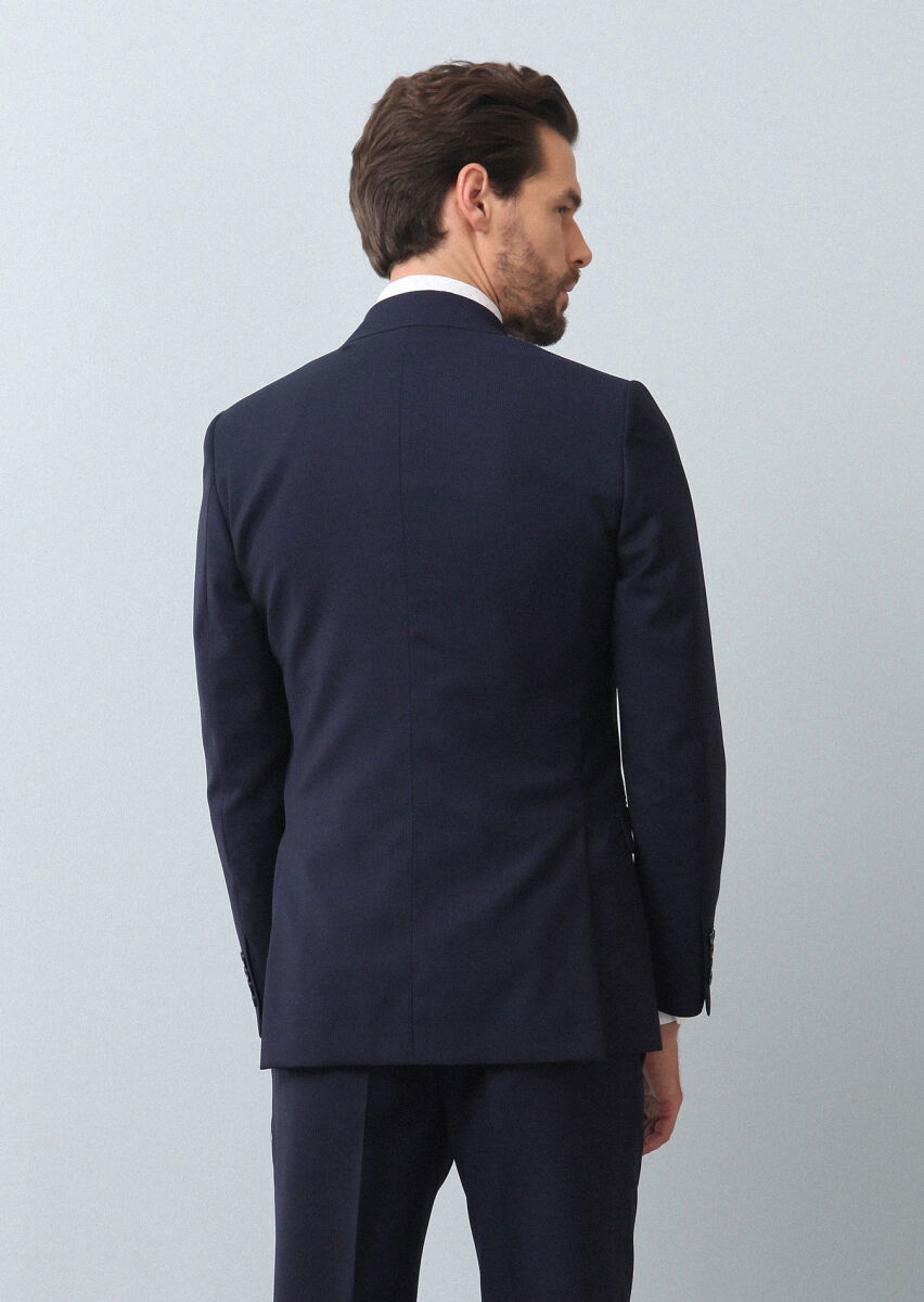 Lacivert Mikro Thin&taller Slim Fit %100 Yün Takım Elbise - 5