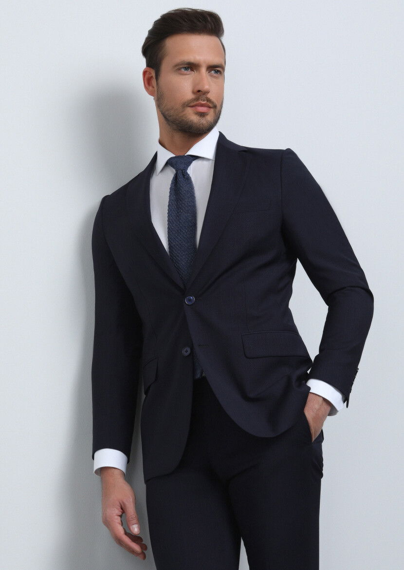 Lacivert Mikro Thin&taller Slim Fit %100 Yün Takım Elbise - 3