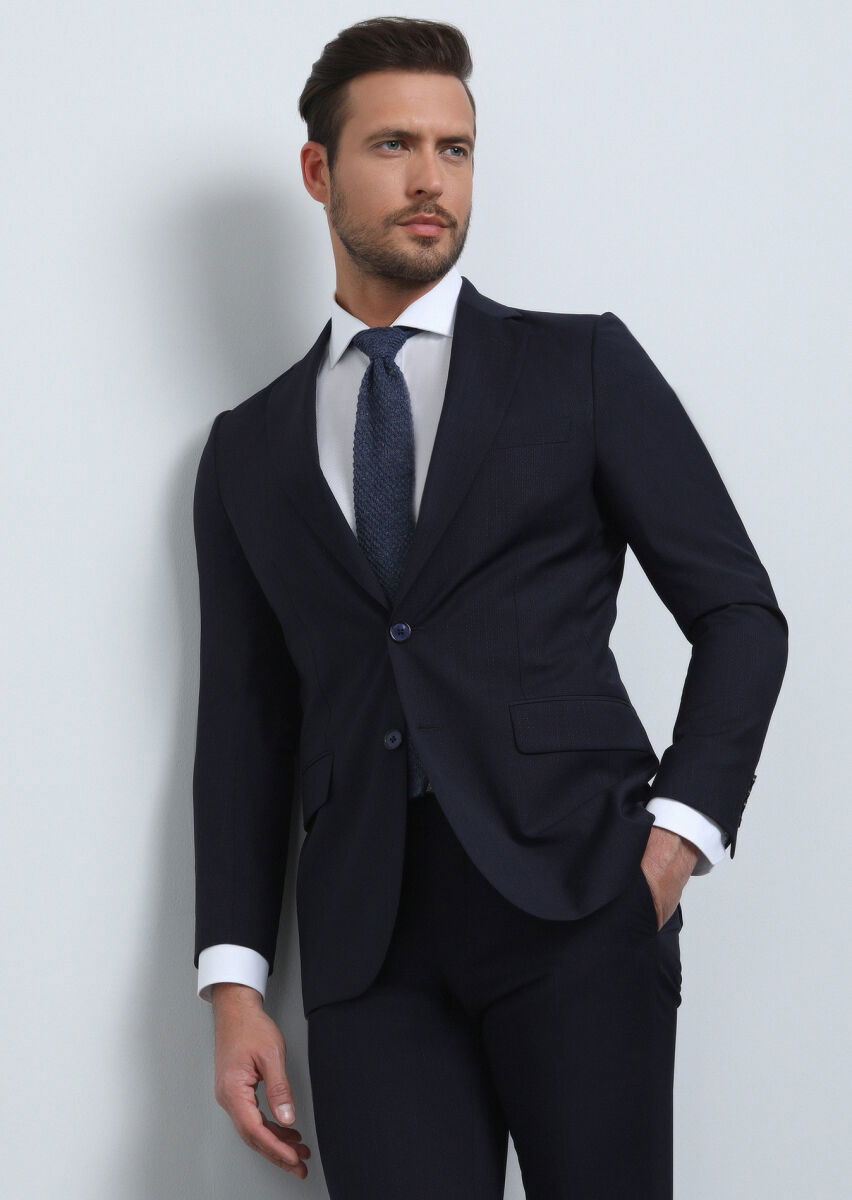 Lacivert Mikro Thin&taller Slim Fit %100 Yün Takım Elbise - 3