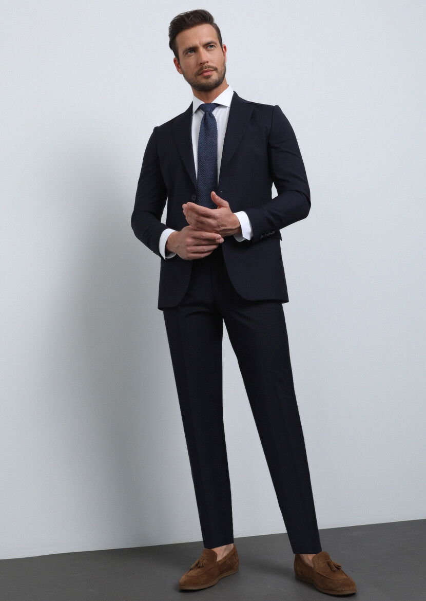 Lacivert Mikro Thin&taller Slim Fit %100 Yün Takım Elbise - 4