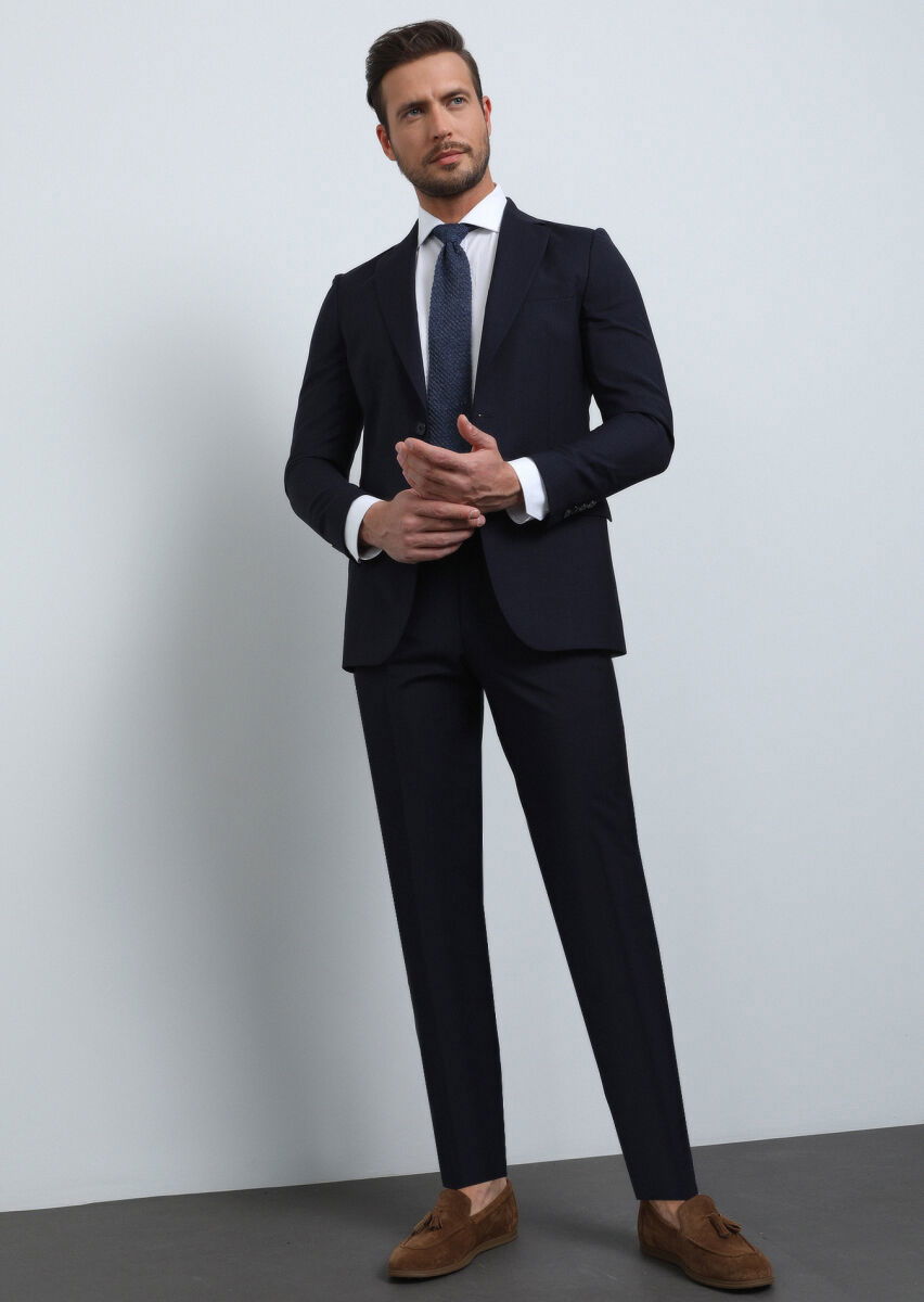 Lacivert Mikro Thin&taller Slim Fit %100 Yün Takım Elbise - 4