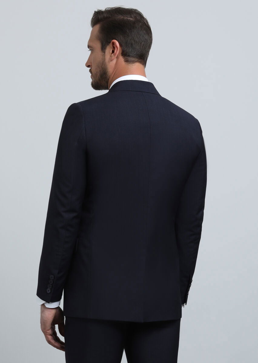 Lacivert Mikro Thin&taller Slim Fit %100 Yün Takım Elbise - 5