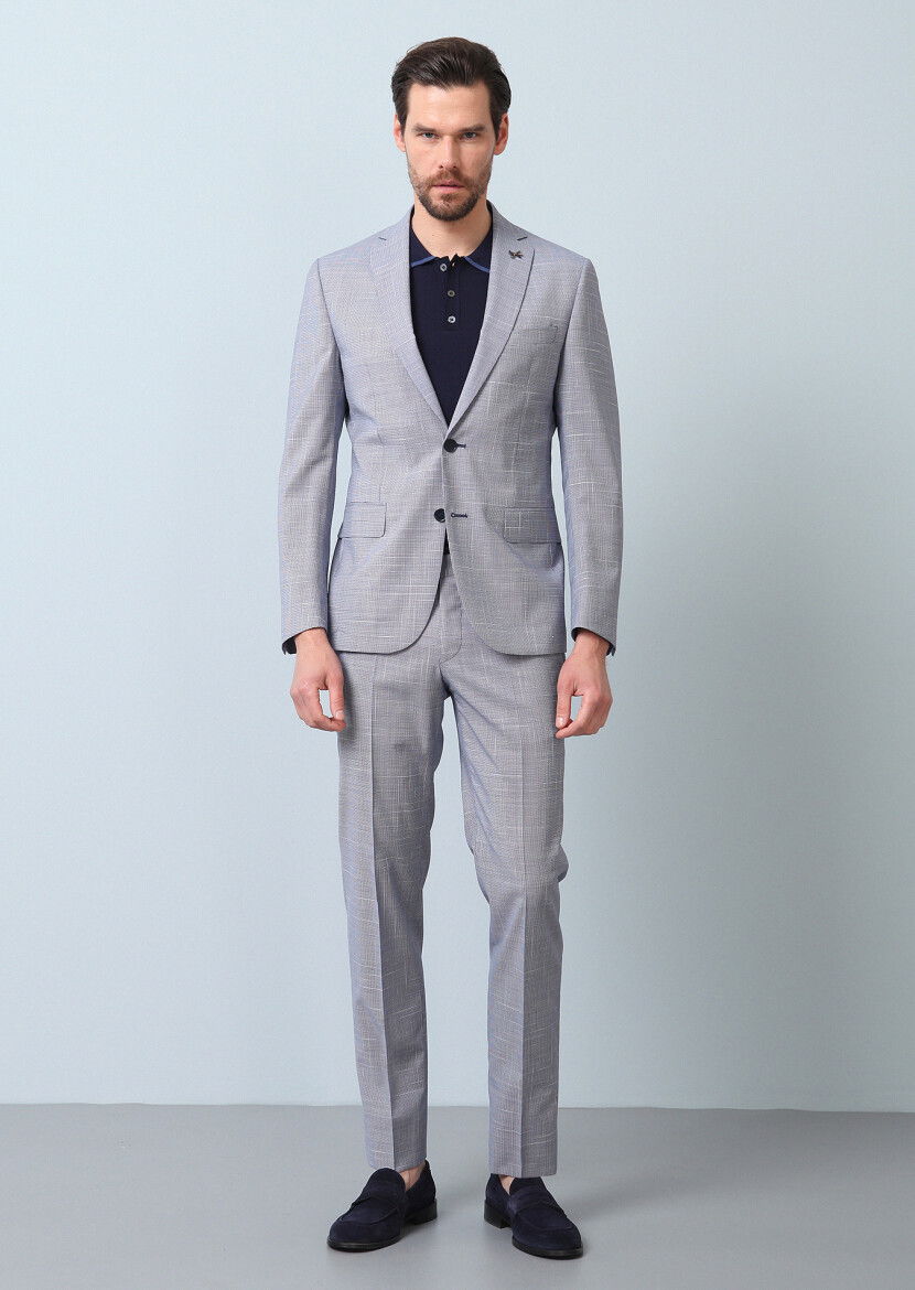 Lacivert Mikro Zeroweight Slim Fit %100 Yün Takım Elbise - 5
