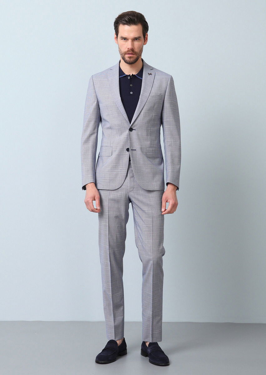 Lacivert Mikro Zeroweight Slim Fit %100 Yün Takım Elbise - 5