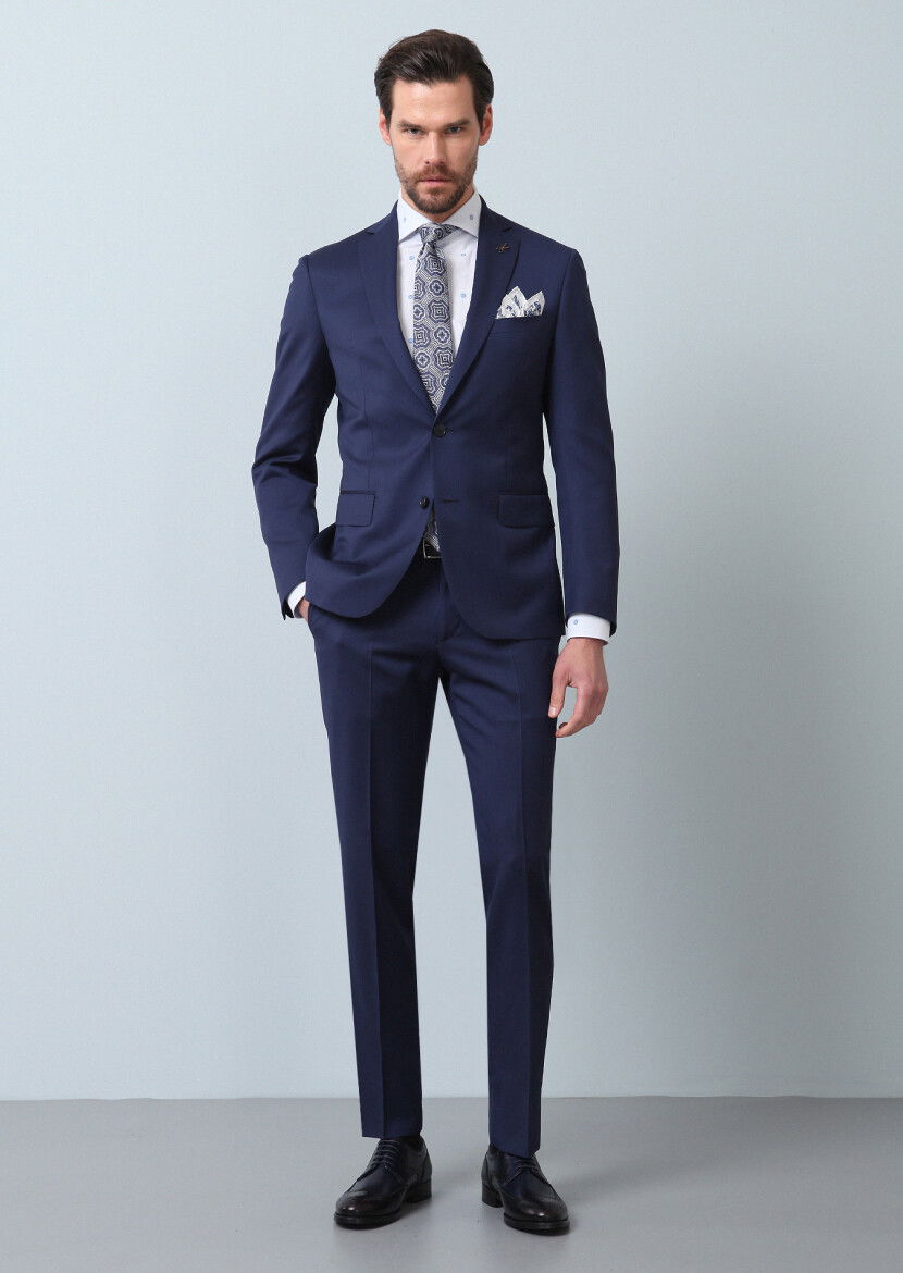 Lacivert Mikro Zeroweight Slim Fit %100 Yün Takım Elbise - 2