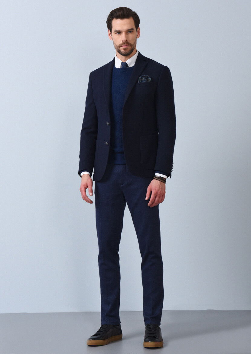 Lacivert Mikro Zeroweight Slim Fit Yün Karışımlı Ceket - 3