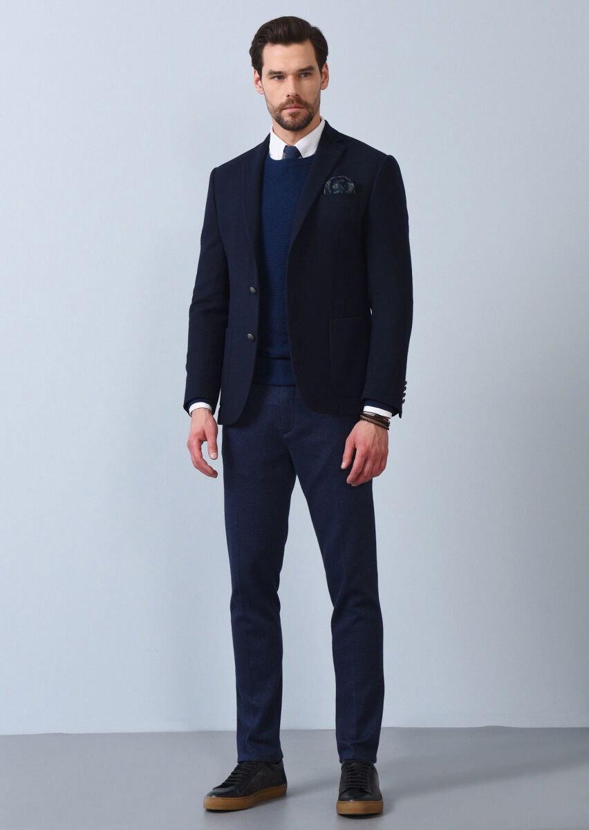 Lacivert Mikro Zeroweight Slim Fit Yün Karışımlı Ceket - 3