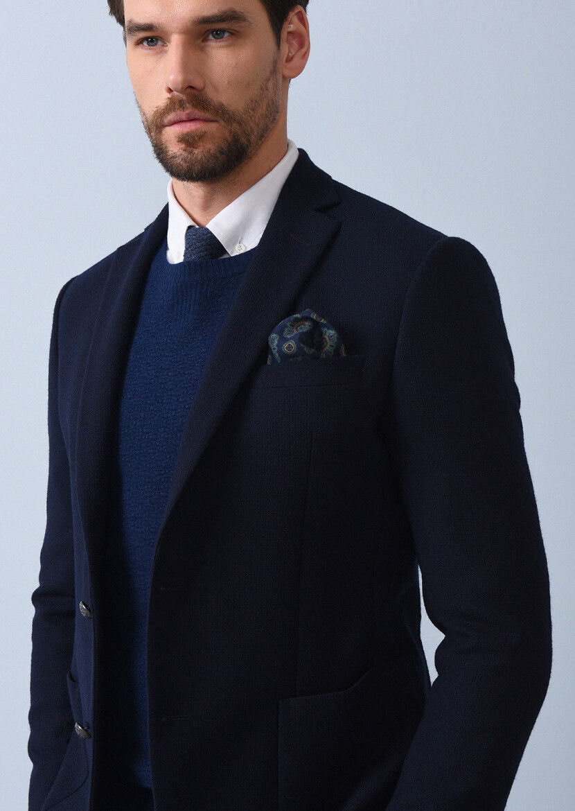 Lacivert Mikro Zeroweight Slim Fit Yün Karışımlı Ceket - 4