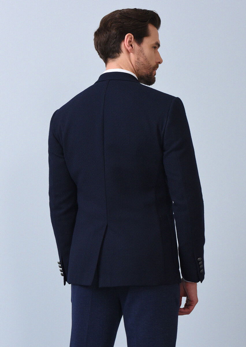 Lacivert Mikro Zeroweight Slim Fit Yün Karışımlı Ceket - 5
