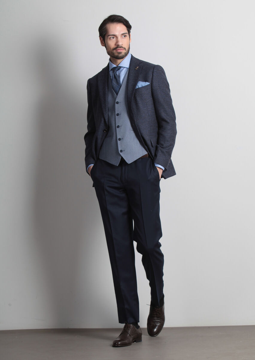 Lacivert Regular Fit Yün Karışımlı Ceket - 2