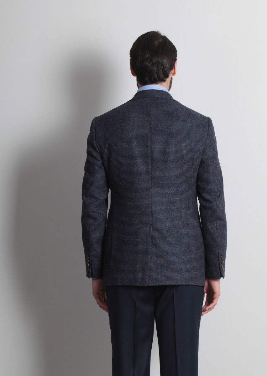 Lacivert Regular Fit Yün Karışımlı Ceket - 5