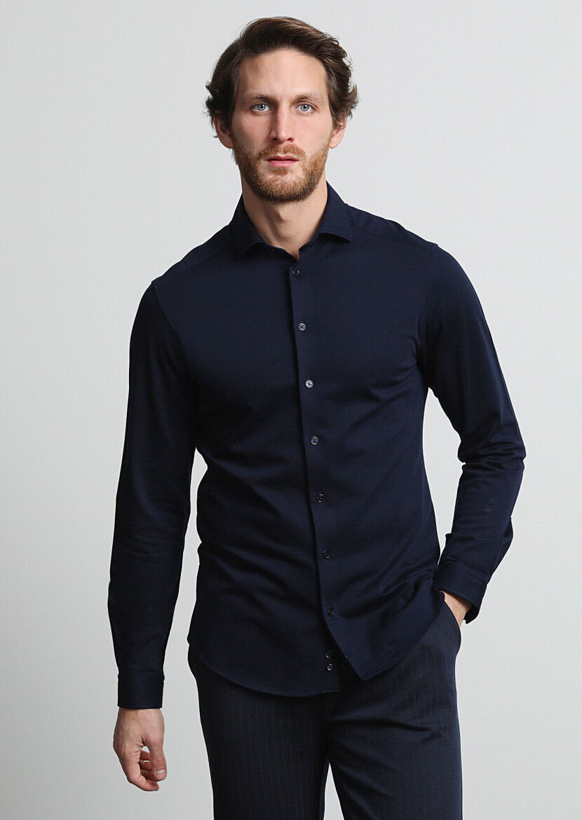 Lacivert Slim Fit Casual %100 Pamuk Gömlek 