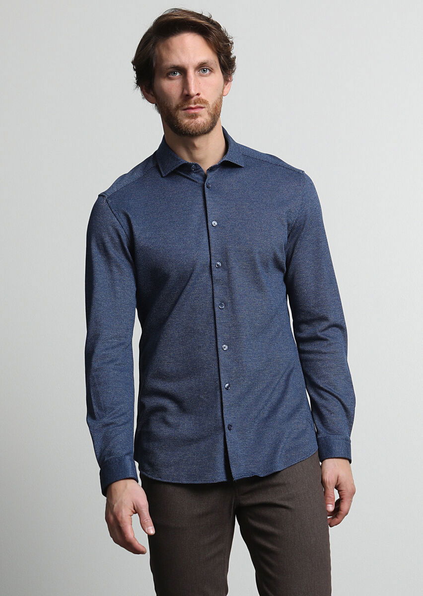 Lacivert Slim Fit Casual Pamuk Karışımlı Gömlek - 3