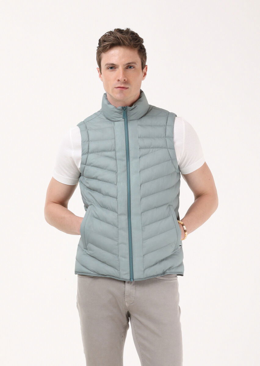 Light Green Puffer Weaving Puffer Vest - 2