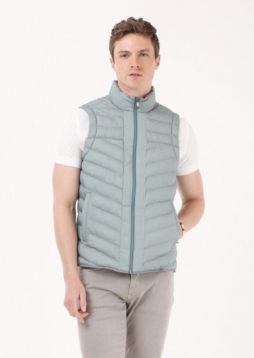 Light Green Puffer Weaving Puffer Vest - 4