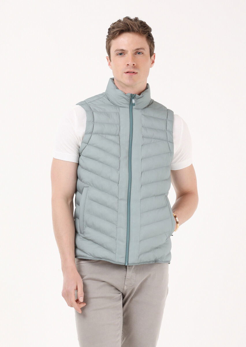 Light Green Puffer Weaving Puffer Vest - 4