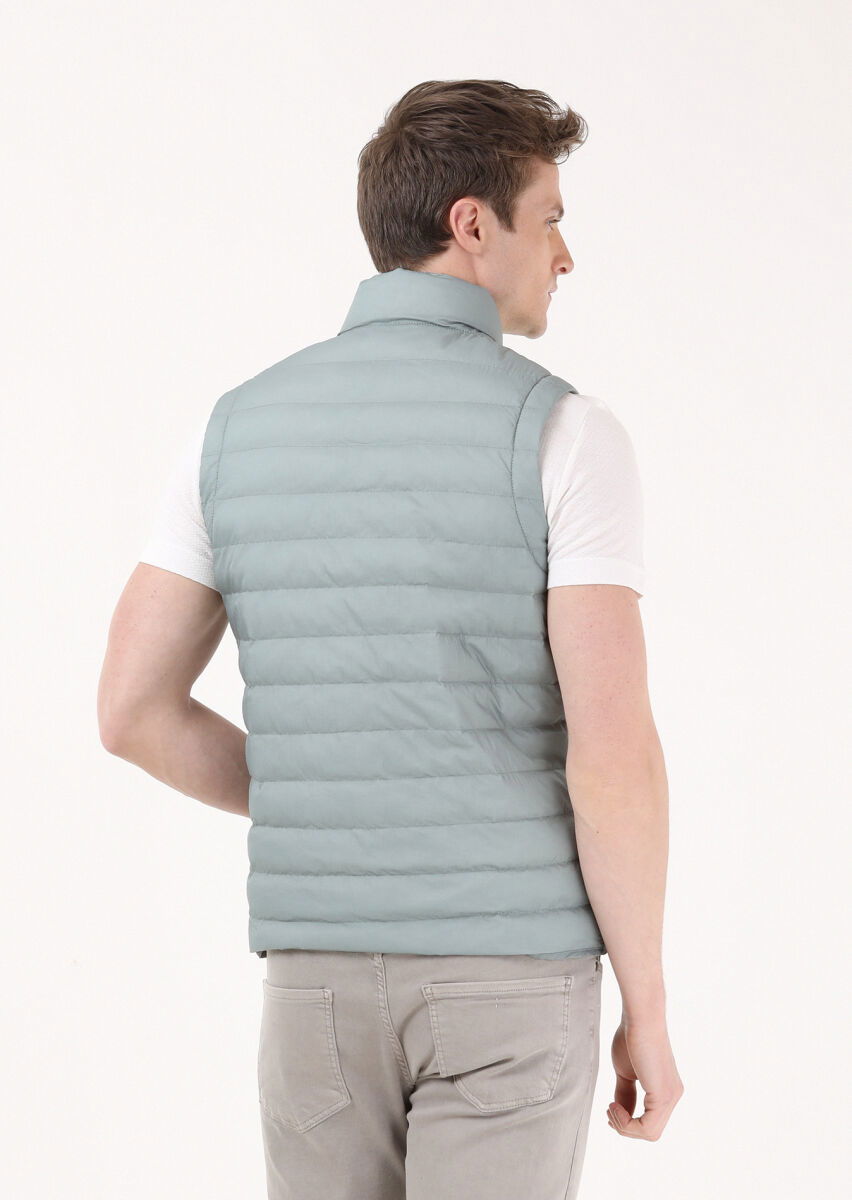 Light Green Puffer Weaving Puffer Vest - 5