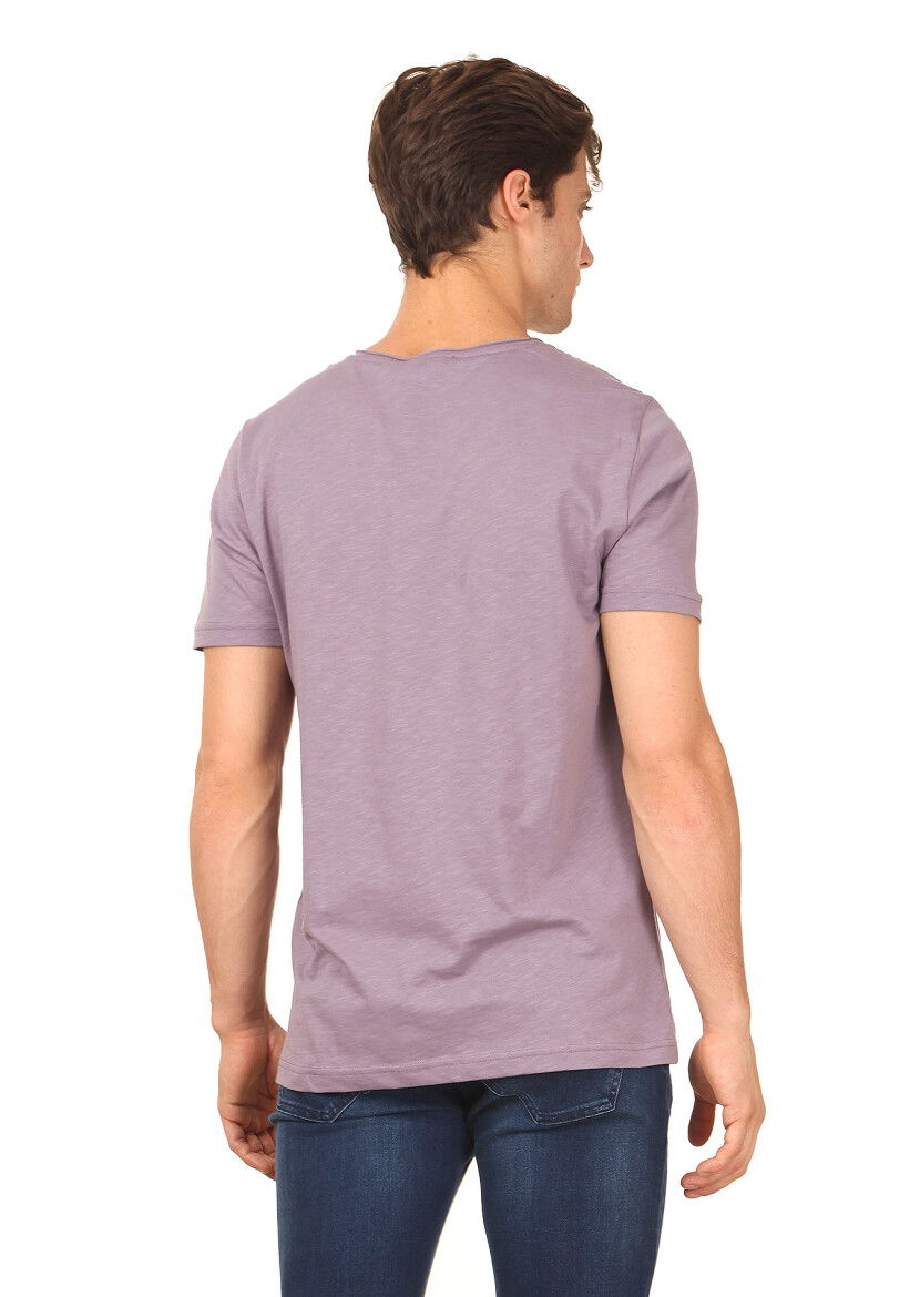 Lila Düz %100 Pamuk T-Shirt - 4
