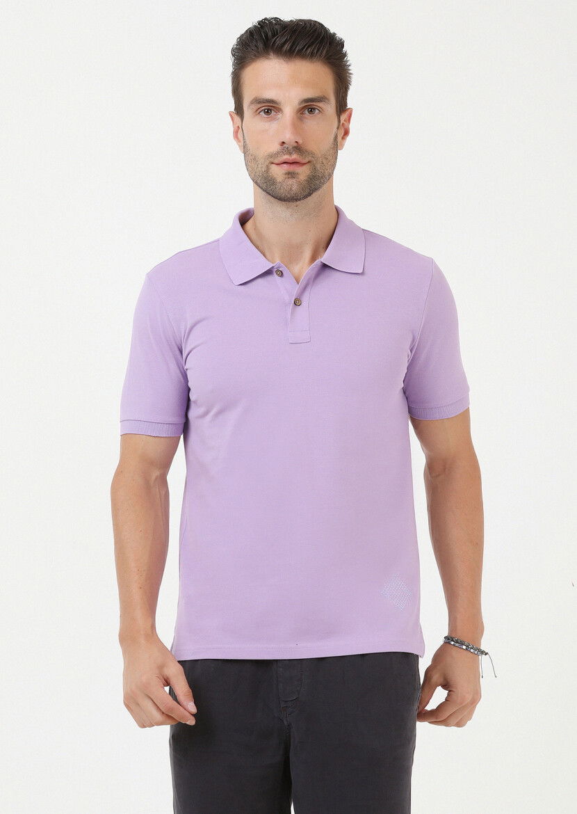 Lila Düz Polo Yaka %100 Pamuk T-Shirt 