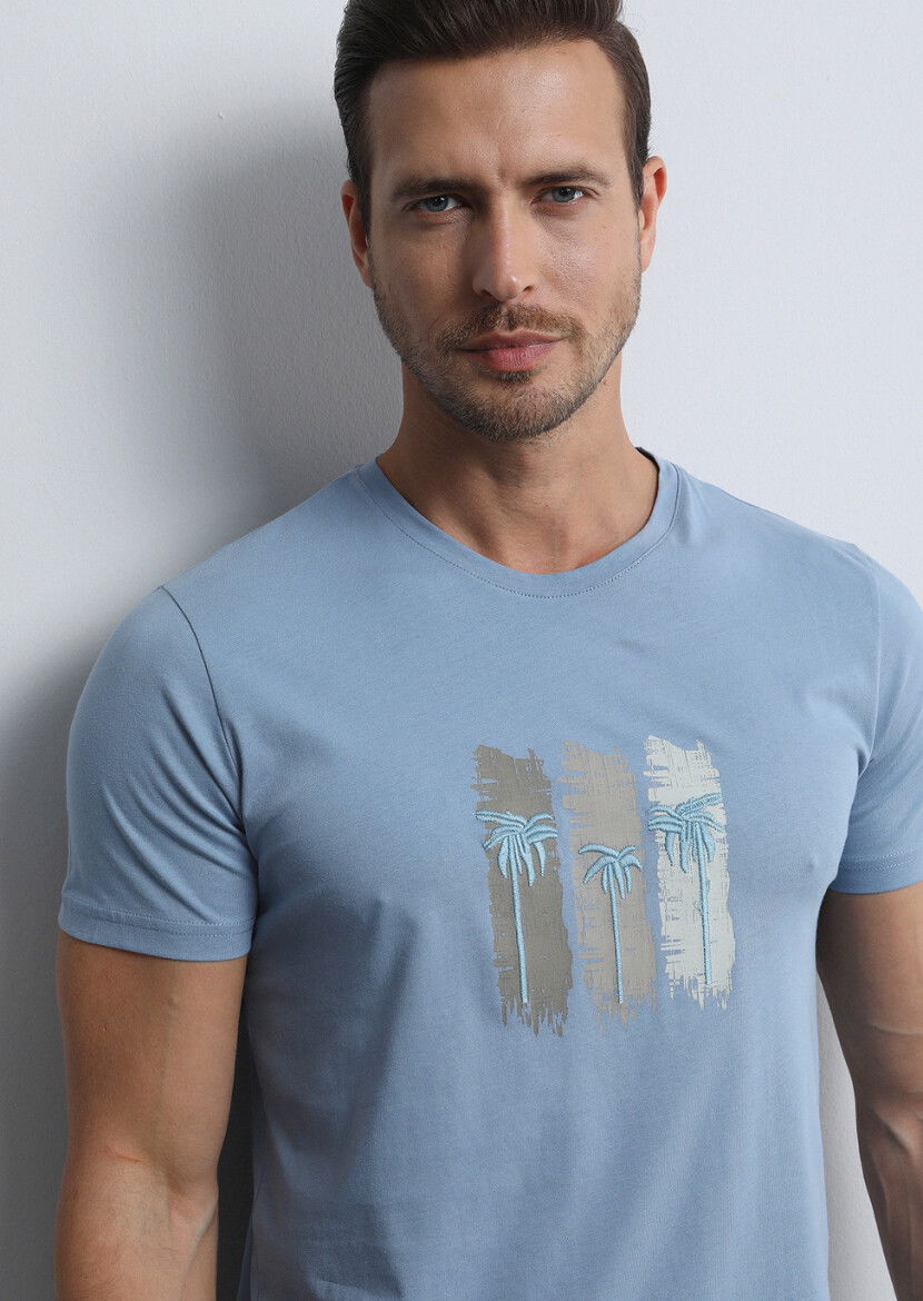 Mavi Baskılı %100 Pamuk T-Shirt 