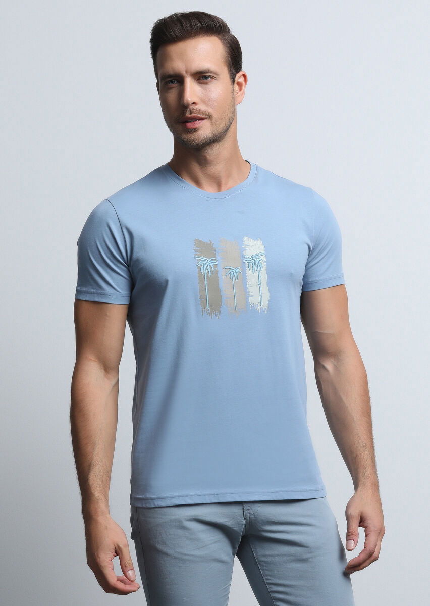 Mavi Baskılı %100 Pamuk T-Shirt - 2