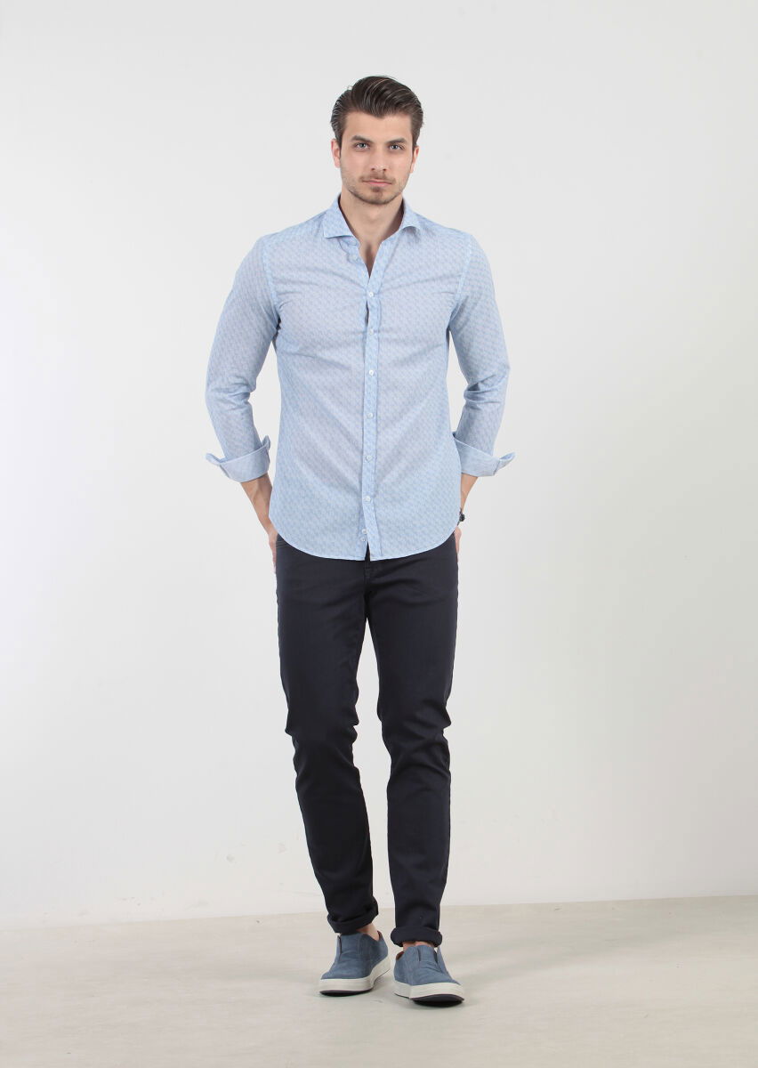 Mavi Baskılı Fitted Fit Dokuma Casual %100 Pamuk Gömlek - 2