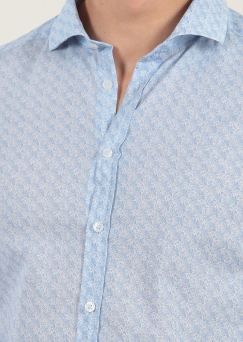 Mavi Baskılı Fitted Fit Dokuma Casual %100 Pamuk Gömlek - 4