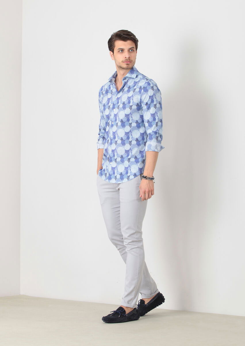 Mavi Baskılı Fitted Fit Dokuma Casual %100 Pamuk Gömlek - 2