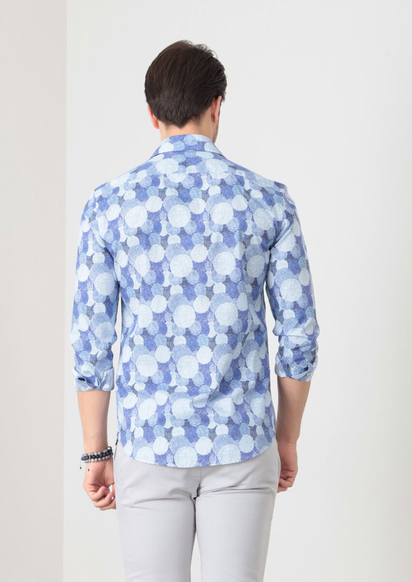Mavi Baskılı Fitted Fit Dokuma Casual %100 Pamuk Gömlek - 5