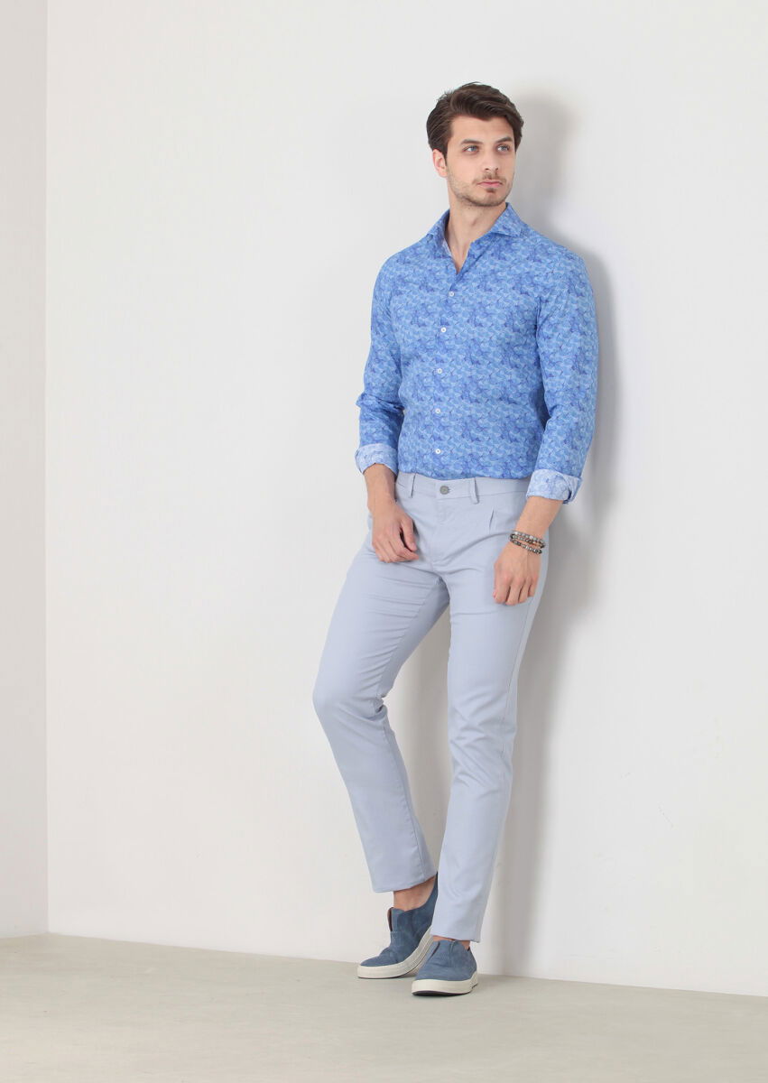 Mavi Baskılı Fitted Fit Dokuma Casual %100 Pamuk Gömlek - 2