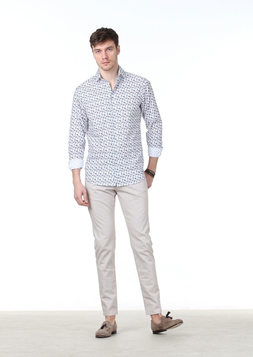 Mavi Baskılı Regular Fit Dokuma Casual %100 Pamuk Gömlek - 2