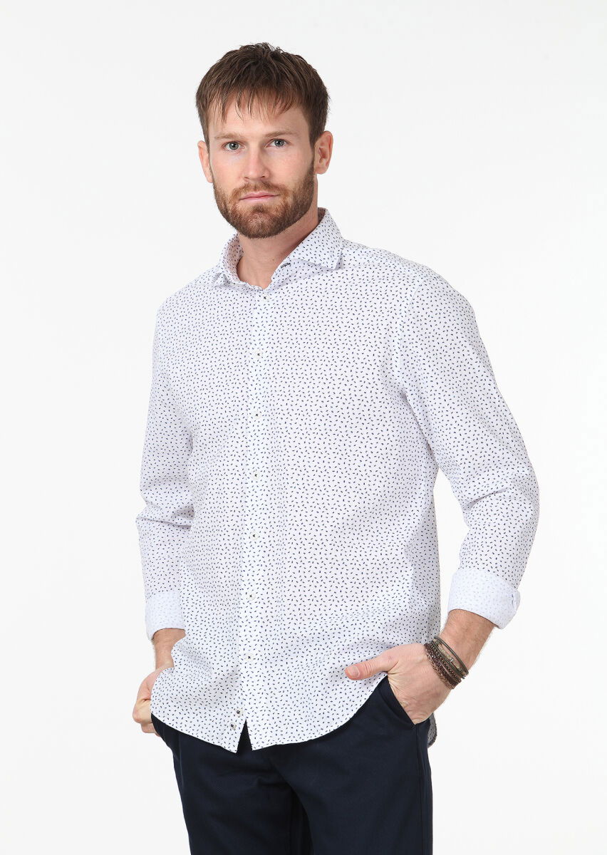 Mavi Baskılı Regular Fit Dokuma Casual %100 Pamuk Gömlek - 1
